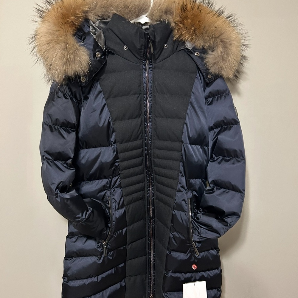 Sunice Black and Brown Puffer Jacket with Fur Hood